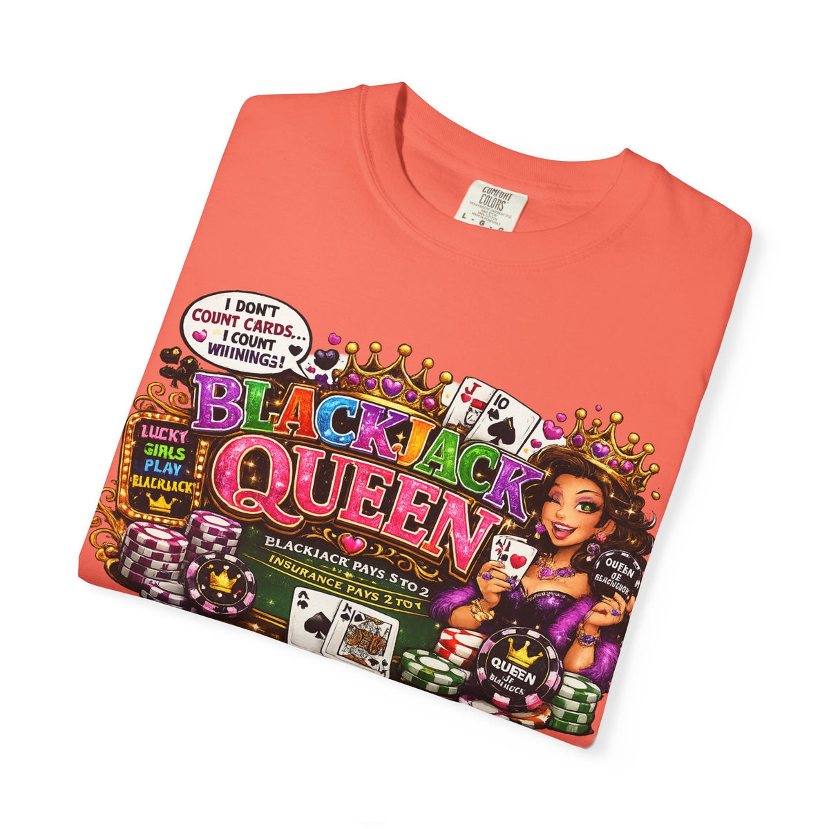 Blackjack Queen T-shirt | Casino Card Dealer Illustration