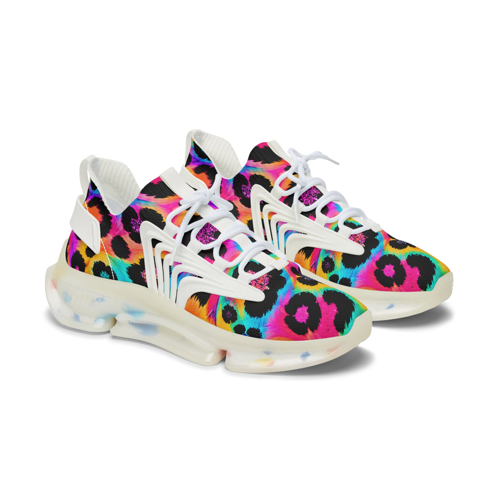 Women's Rainbow Leopard Mesh Sneakers – Colorful Athletic Slip-On Shoes