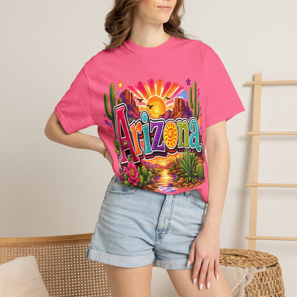 Arizona Desert Sunset T-shirt | Cactus, Saguaro, Floral Scenic Tee