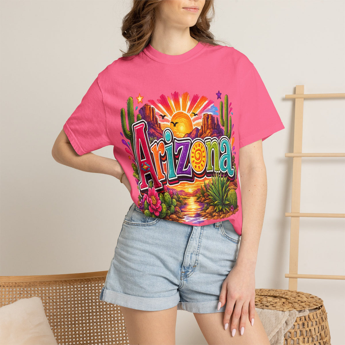 Arizona Desert Sunset T-shirt | Cactus, Saguaro, Floral Scenic Tee