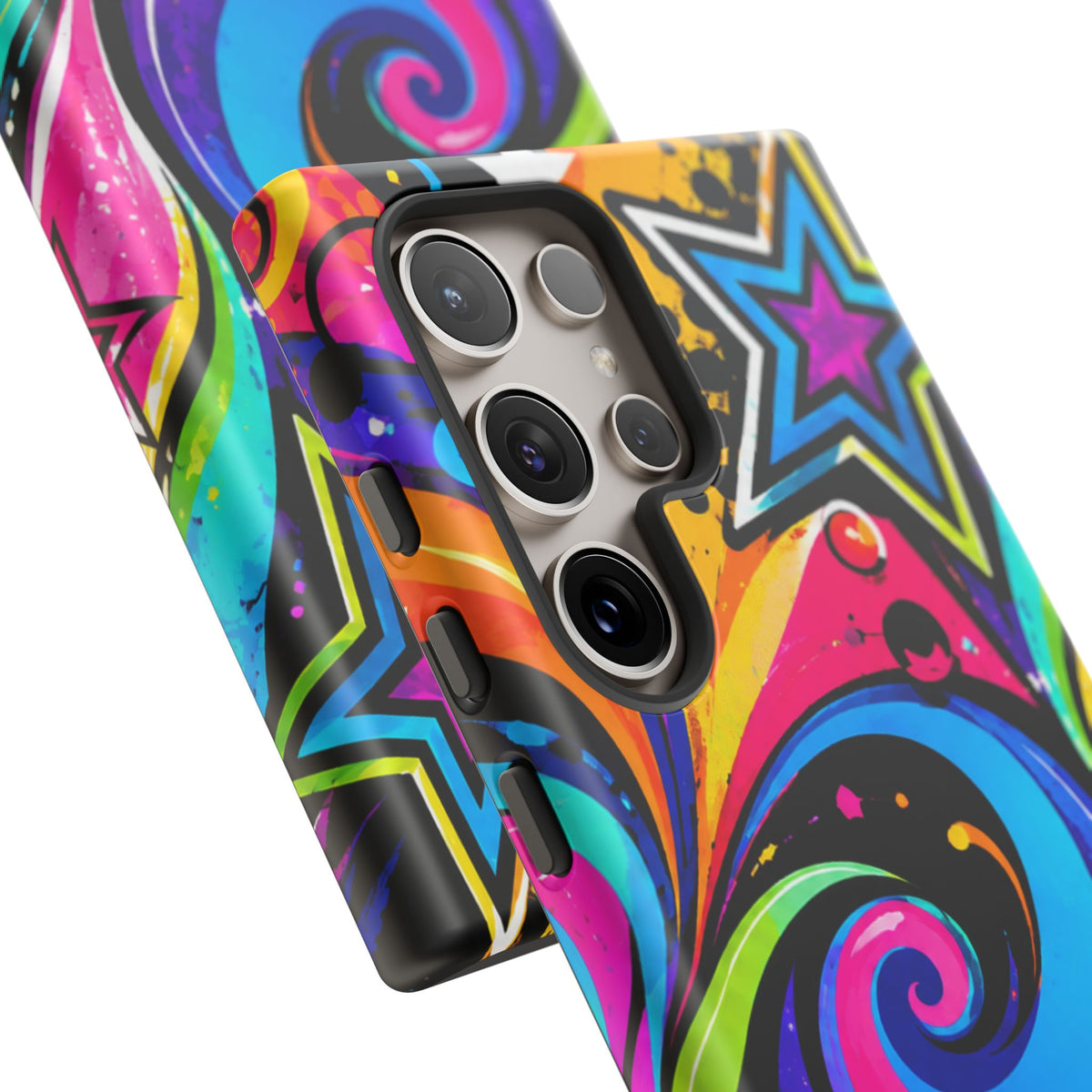 Psychedelic Swirl Phone Case — Bold Retro Stars & Neon Pop Art Tough Case