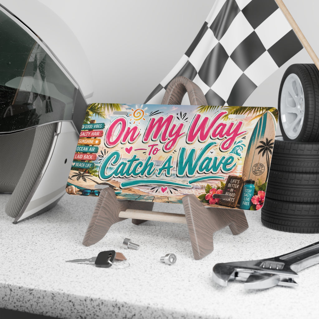 On My Way To Catch A Wave Vanity Plate | Beach Surf License Plate