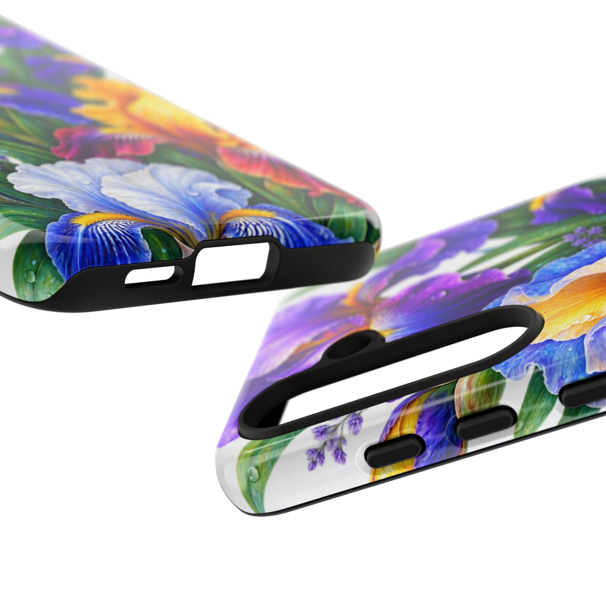 Floral Iris Tough Phone Case — Colorful Watercolor Iris Protective Cover