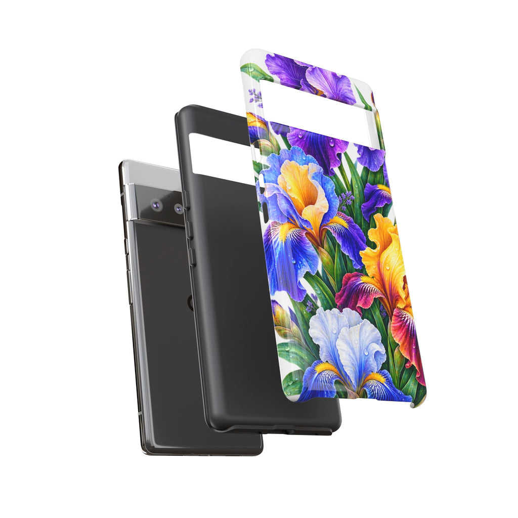 Floral Iris Tough Phone Case — Colorful Watercolor Iris Protective Cover