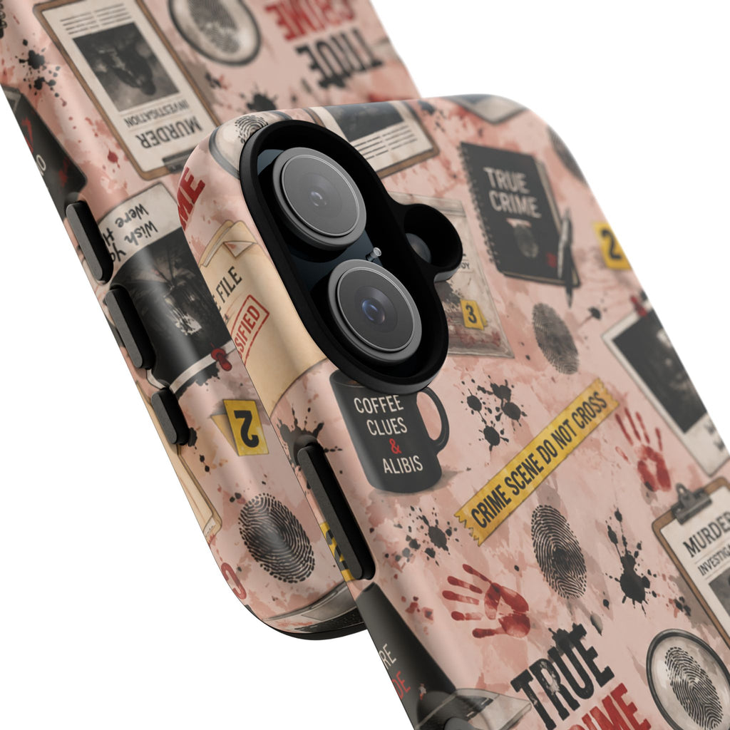 True Crime Pattern Phone Case – Detective Evidence, Crime Scene Tape & 'True Crime' Design