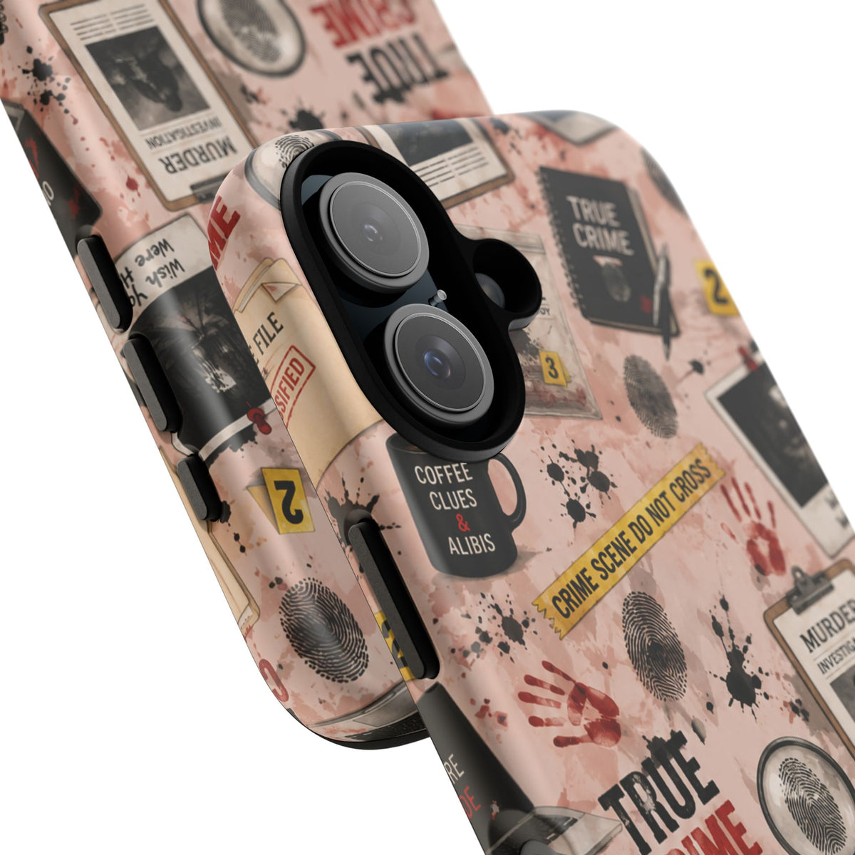 True Crime Pattern Phone Case – Detective Evidence, Crime Scene Tape & 'True Crime' Design