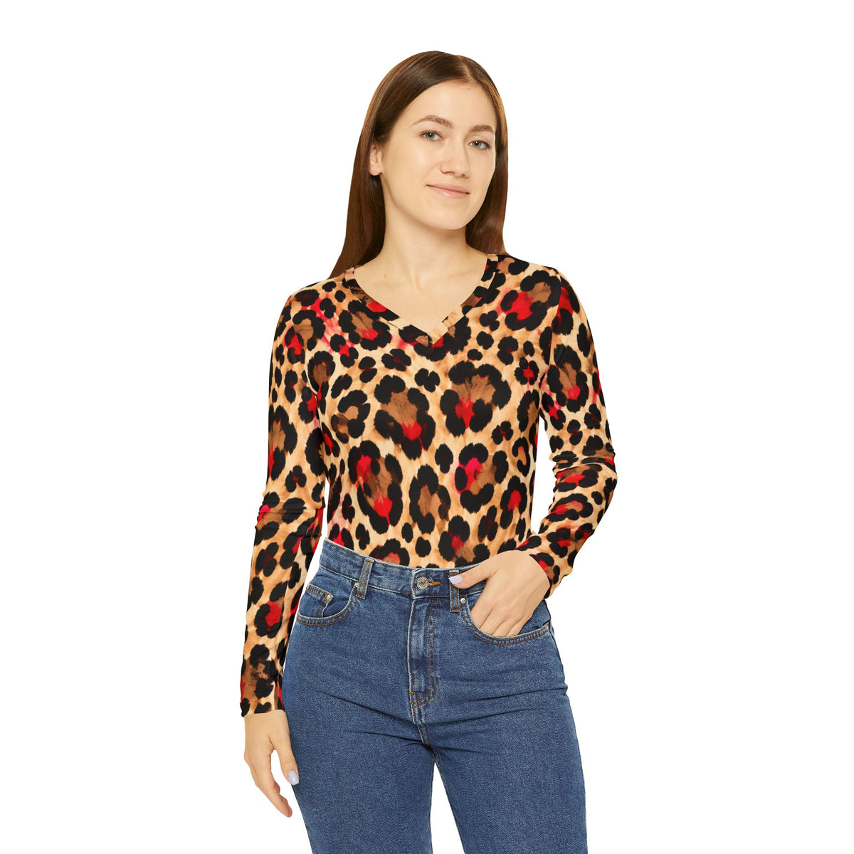 Leopard Print V-Neck Long Sleeve Top