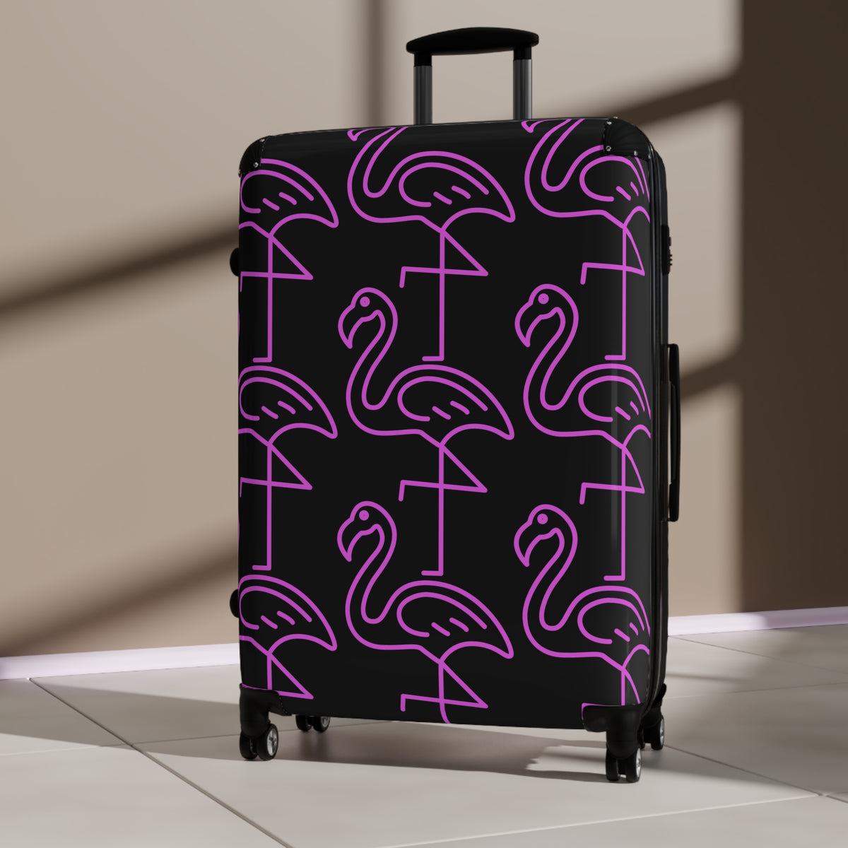 Neon Pink Flamingo Carry-On Suitcase — Retro Tropical Travel Luggage