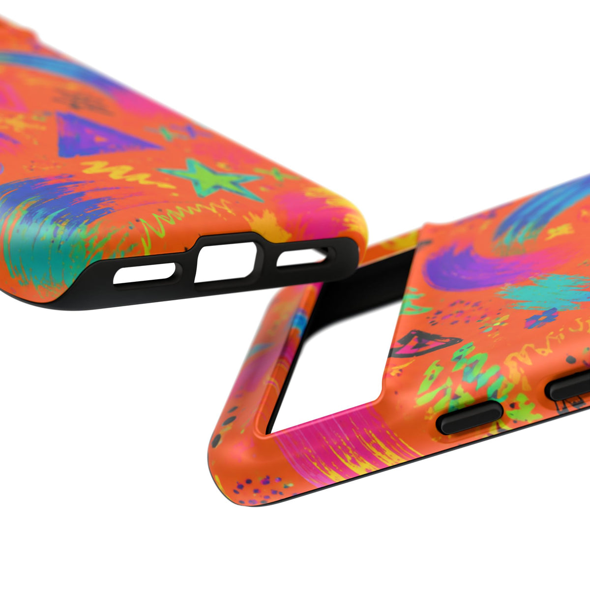 Colorful Neon Doodle Phone Case — Bright Abstract Stars & Hearts Tough Case
