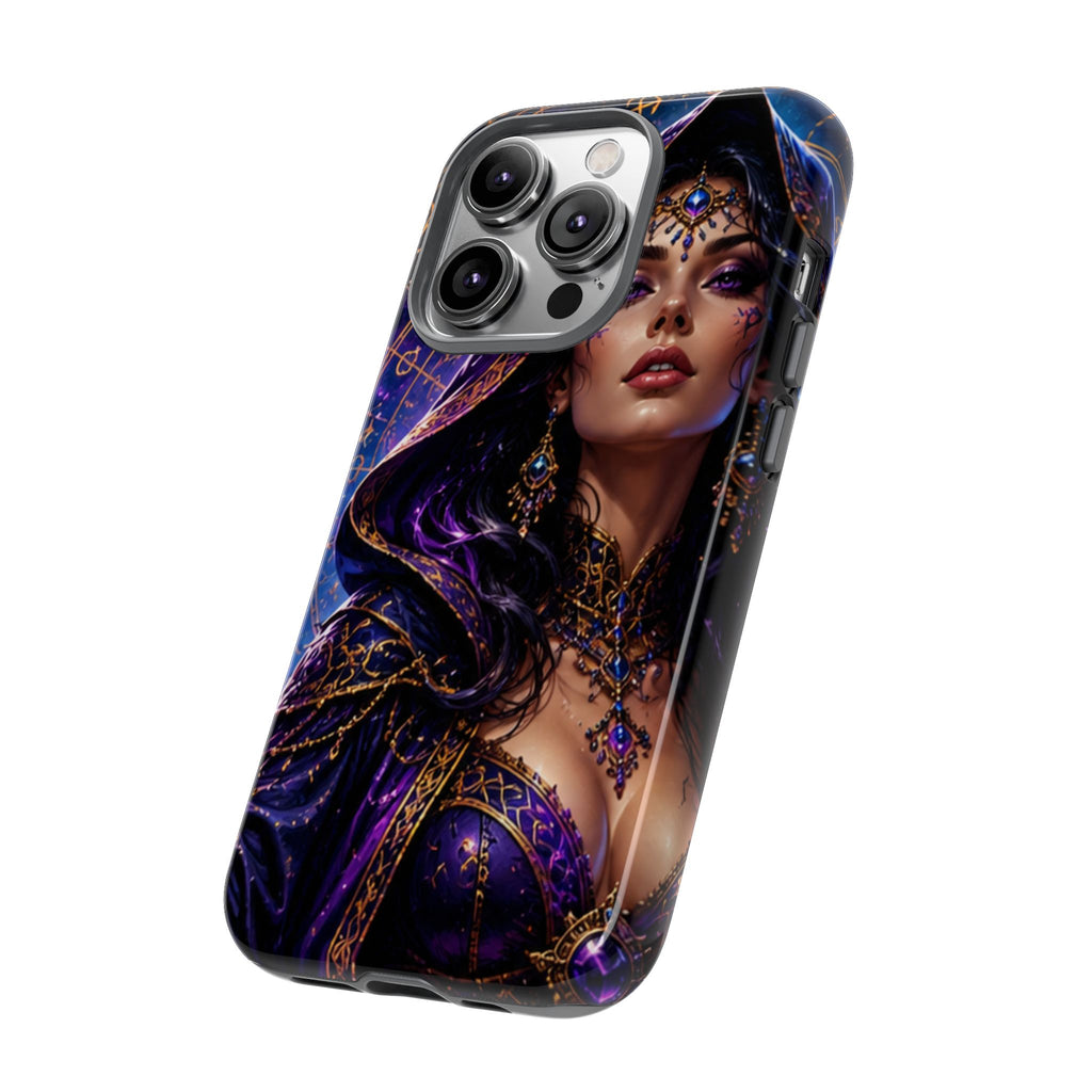Phone Case — Mystical Sorceress Art Protective Tough Case (Astrology, Purple Hooded Witch)