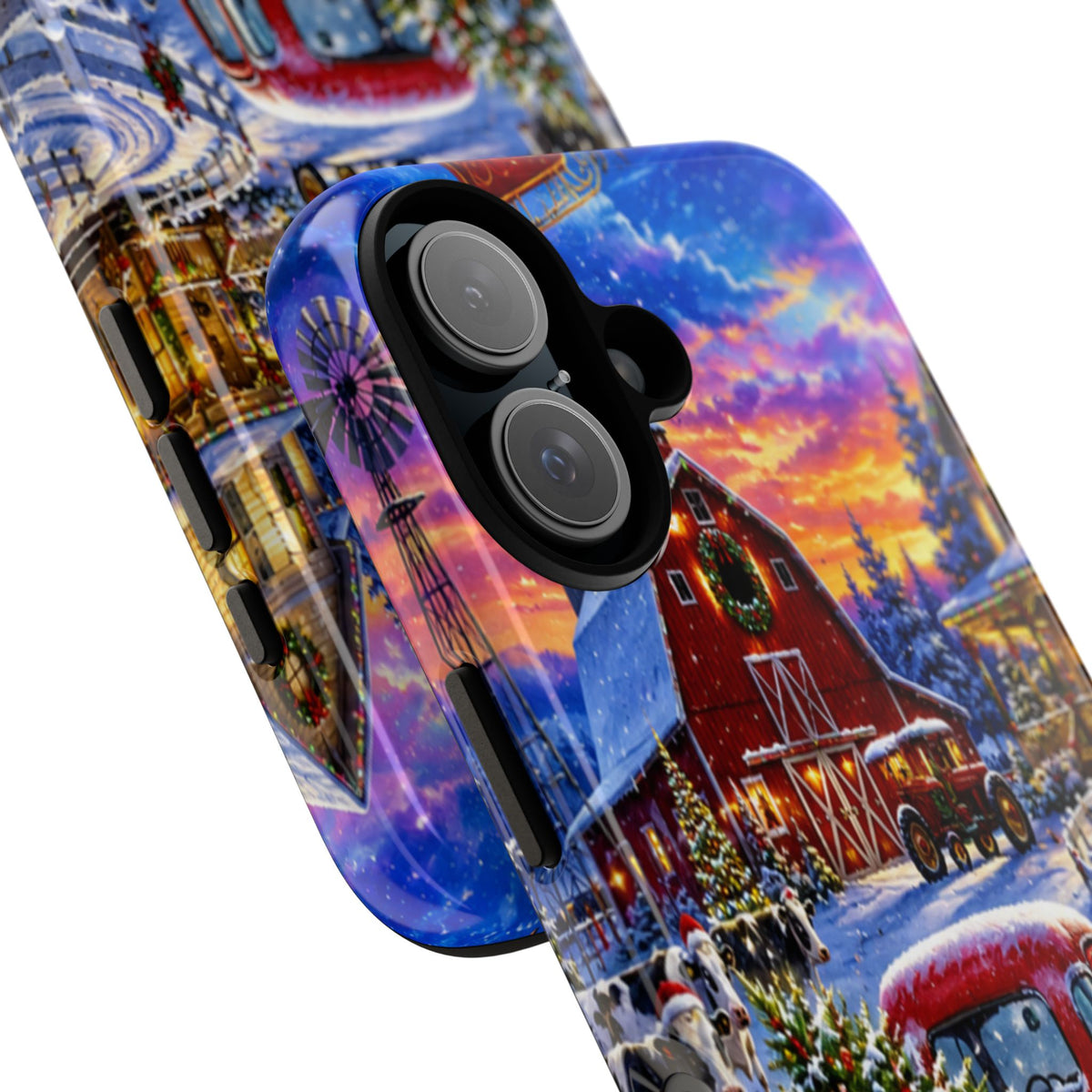 Christmas Farm Phone Case — Vintage Red Truck in Snowy Holiday Scene