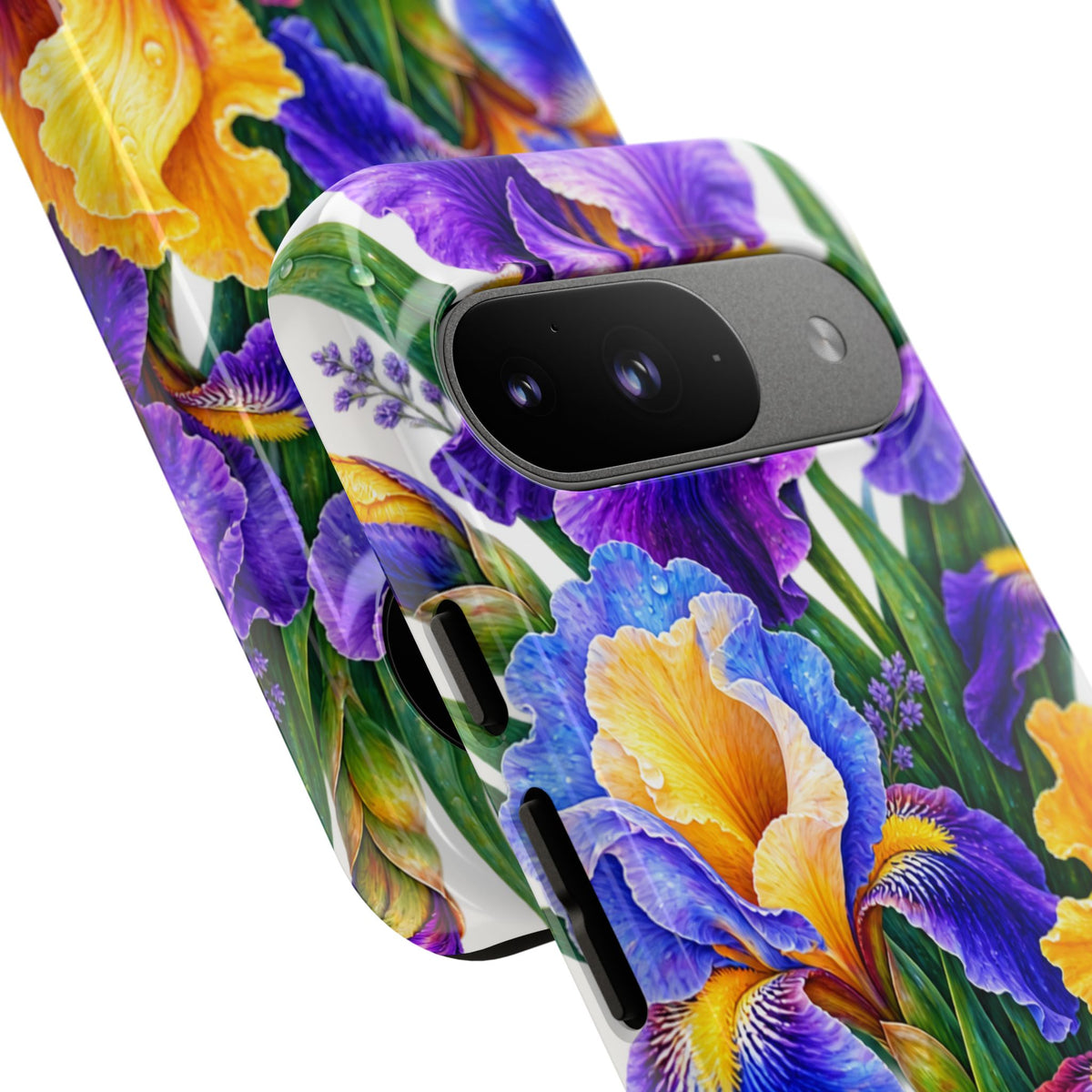 Floral Iris Tough Phone Case — Colorful Watercolor Iris Protective Cover