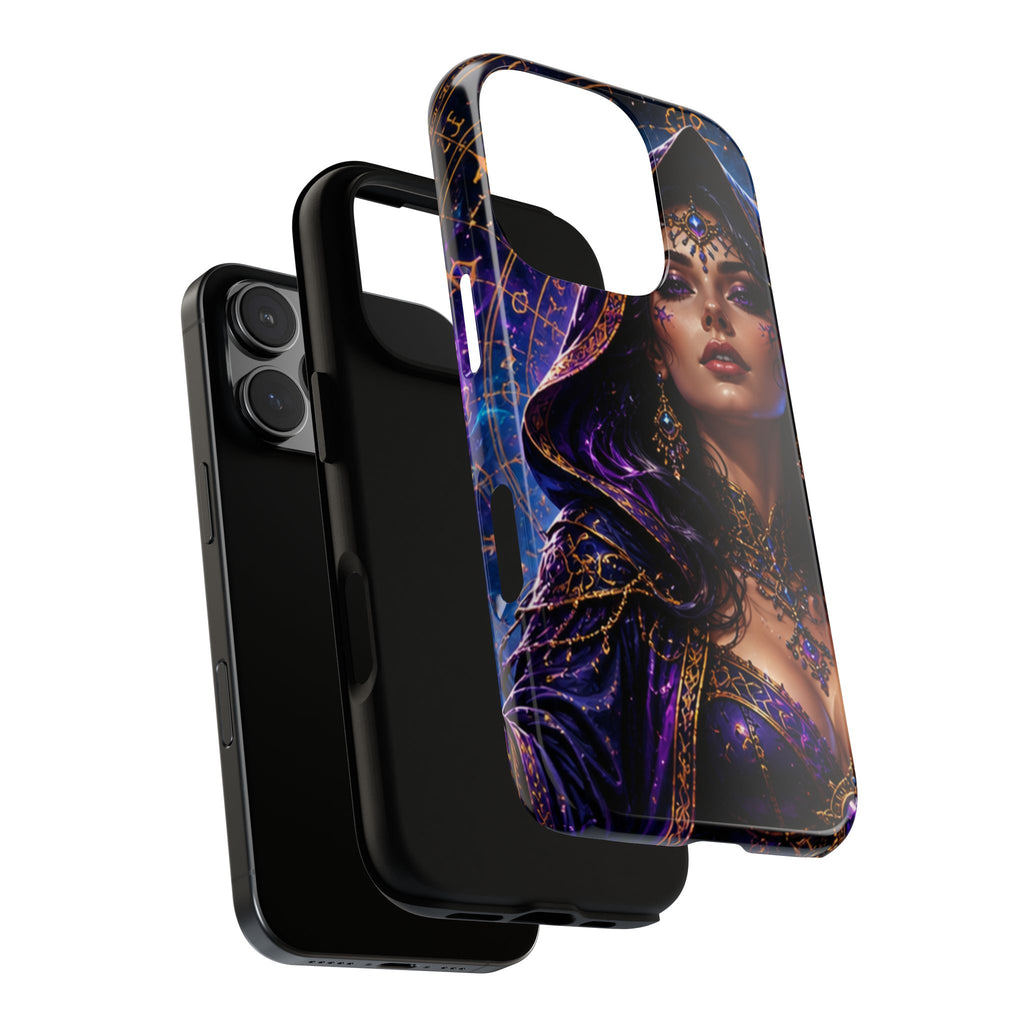 Phone Case — Mystical Sorceress Art Protective Tough Case (Astrology, Purple Hooded Witch)