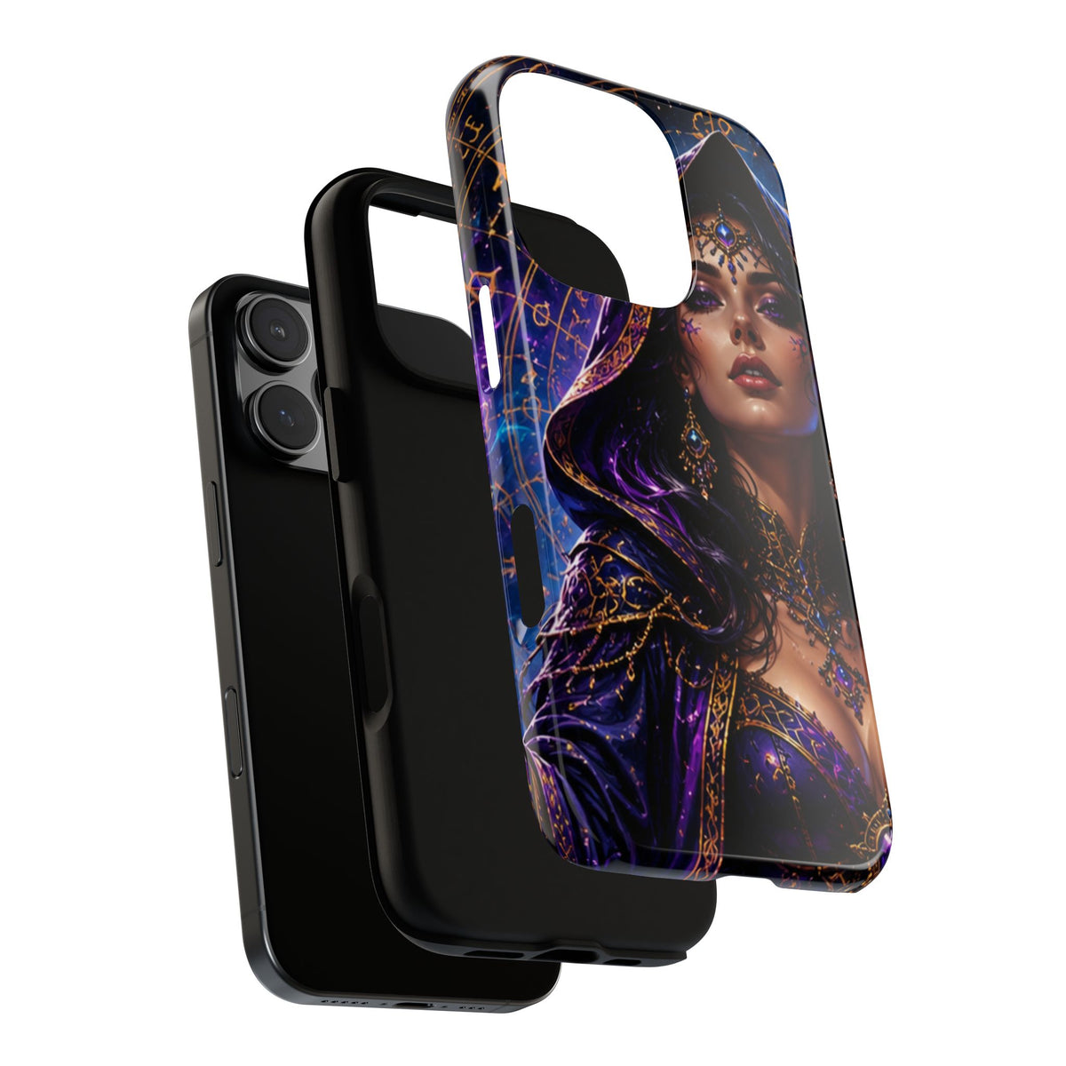 Phone Case — Mystical Sorceress Art Protective Tough Case (Astrology, Purple Hooded Witch)