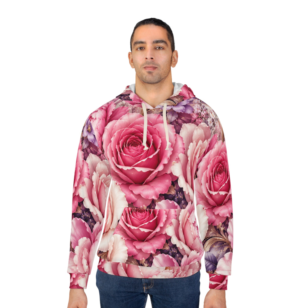 Floral Rose All-Over Print Hoodie — Pink Vintage Garden Pullover
