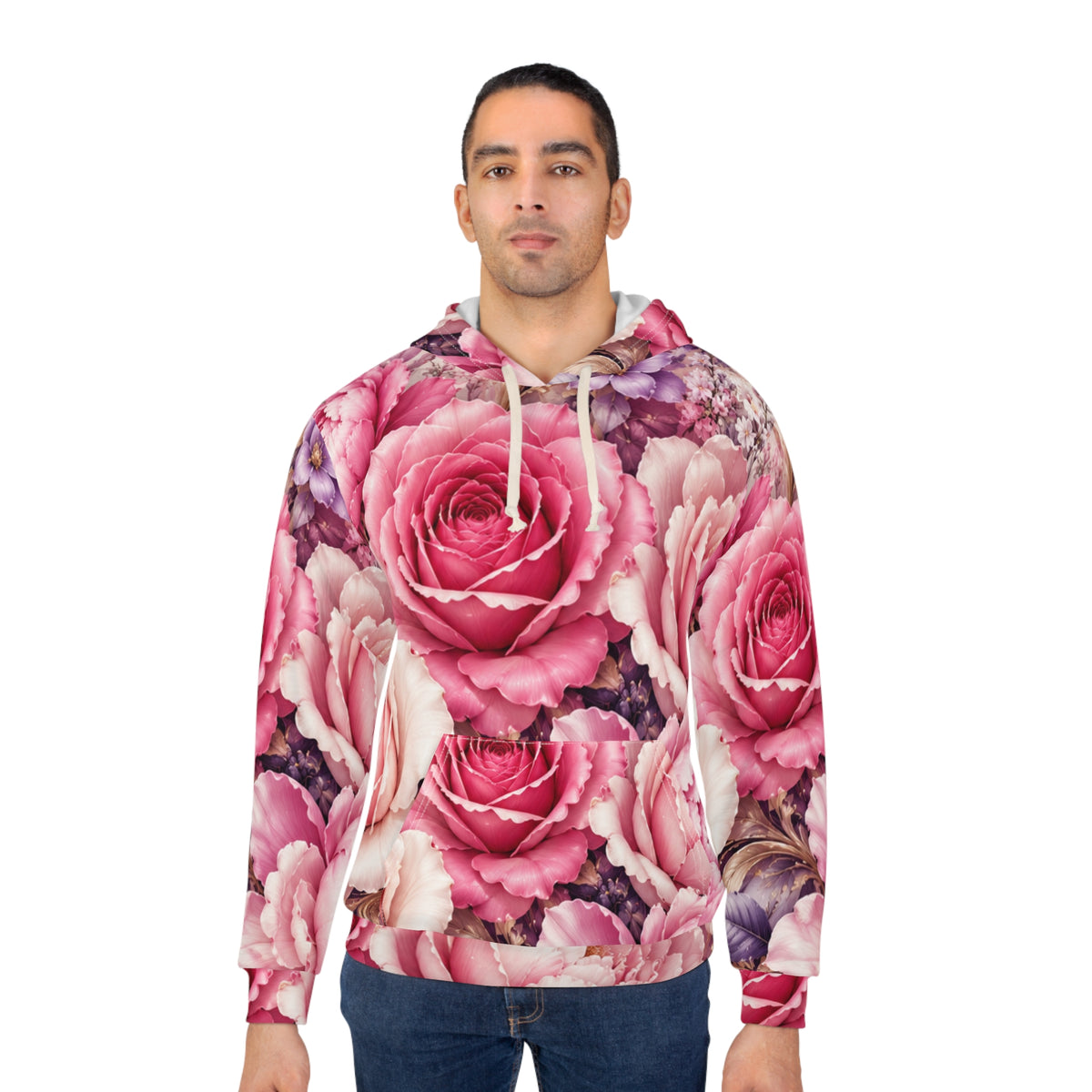 Floral Rose All-Over Print Hoodie — Pink Vintage Garden Pullover