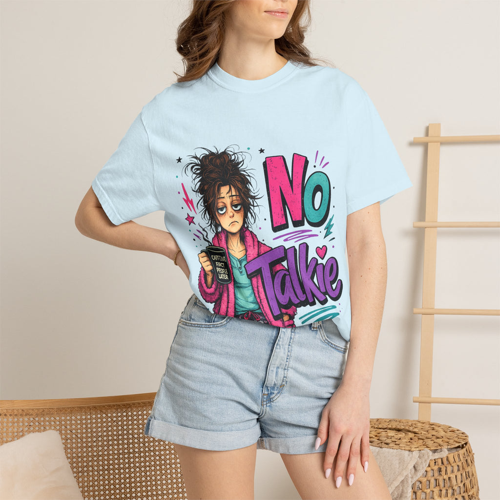 No Talkie Graphic T-Shirt | Grumpy Coffee Girl Illustration