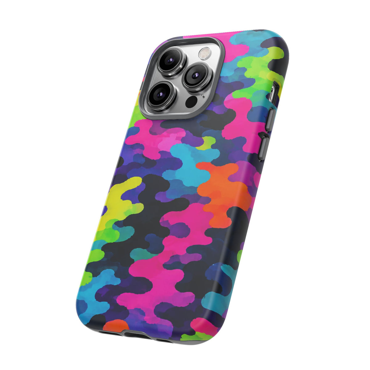 Neon Camo Tough Phone Case — Bright Rainbow Protective iPhone Cover