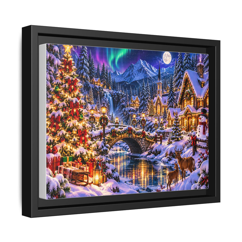 Framed Matte Canvas - Cozy Christmas Village Winter Night Wall Art