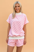 Polka Dot Colorblock Mock Neck & Shorts Set