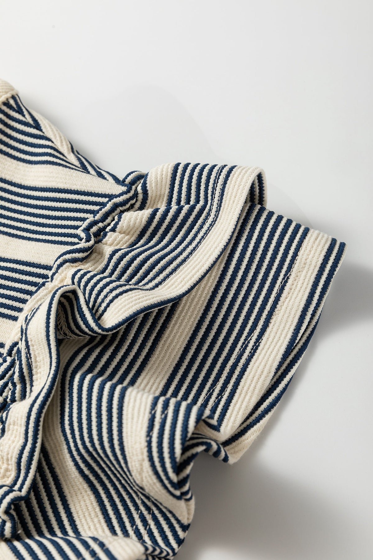 Stripe Ruffle Short Sleeve Contrast Trim Midi Dress