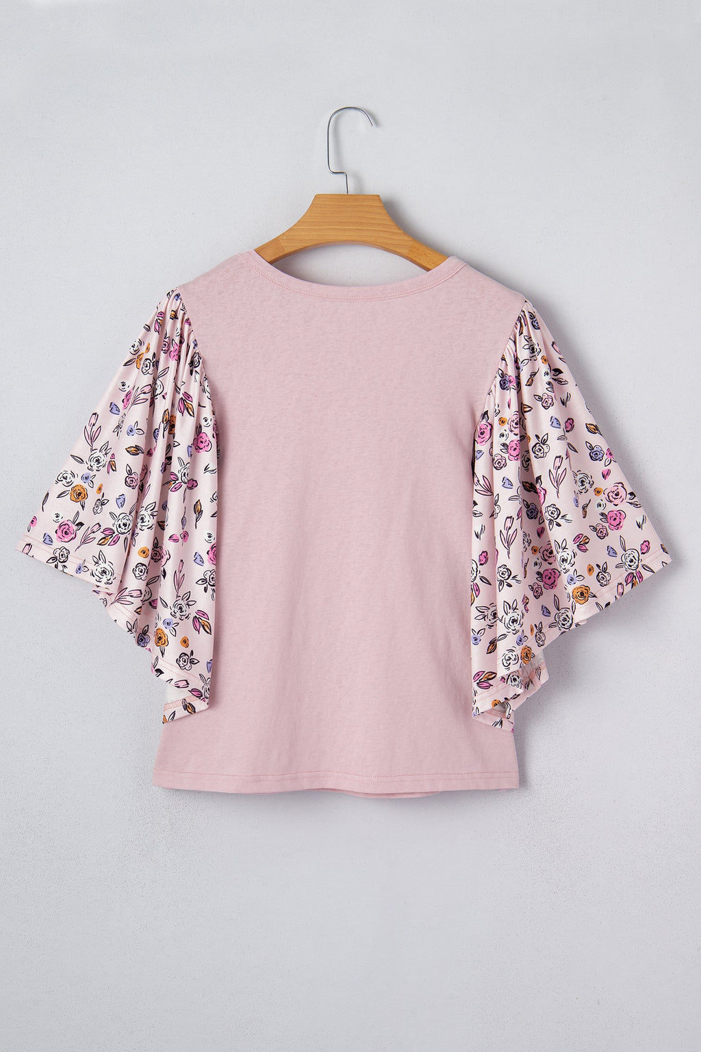 Floral Contrast Patchwork Flowy 3/4 Sleeve Blouse
