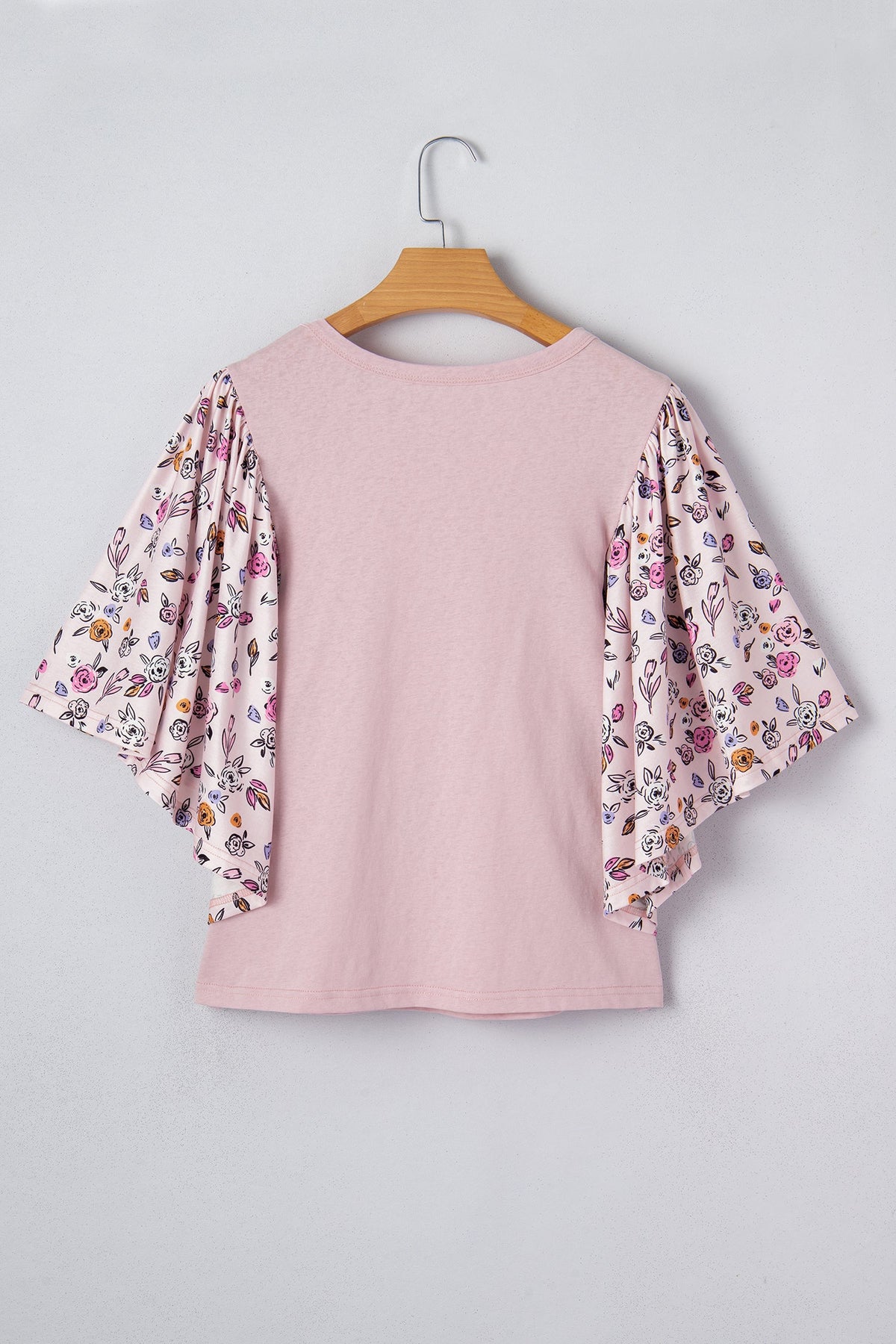 Floral Contrast Patchwork Flowy 3/4 Sleeve Blouse