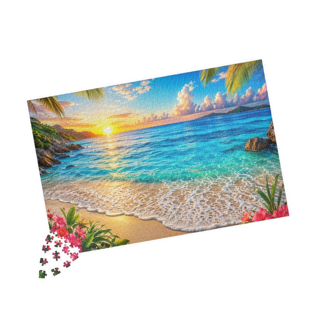 Tropical Beach Sunset Puzzle — Scenic Ocean Jigsaw (110/252/520/1014 pcs)