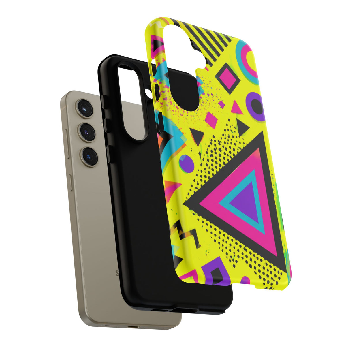 Retro 80s Geometric Phone Case — Neon Memphis Triangle Design