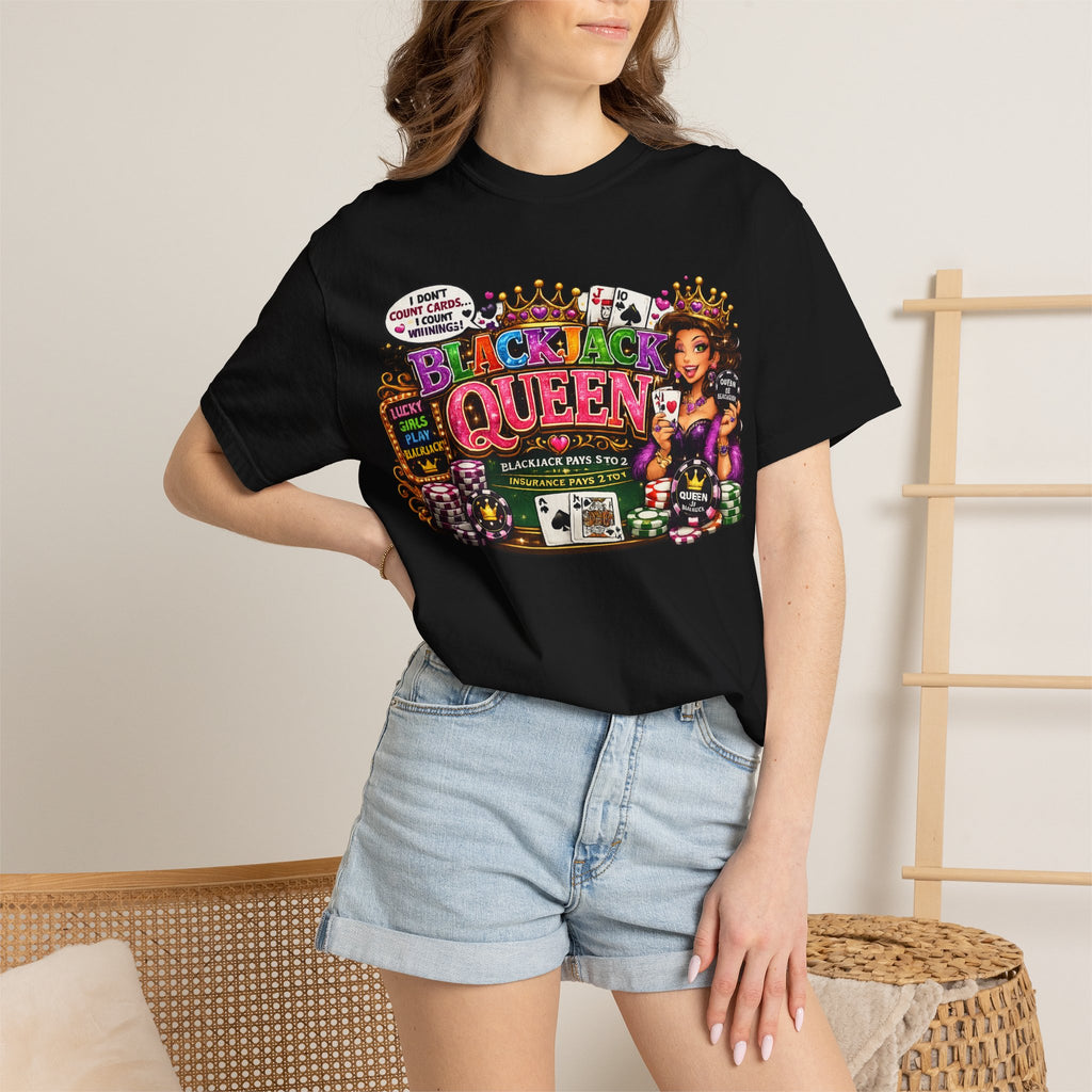Blackjack Queen T-shirt | Casino Card Dealer Illustration