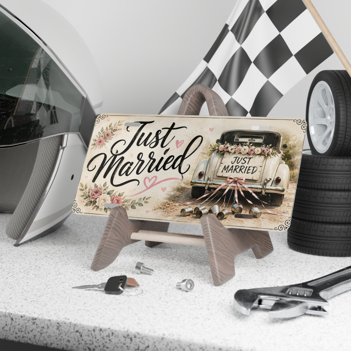 Just Married vintage car Vanity Plate | wedding license plate