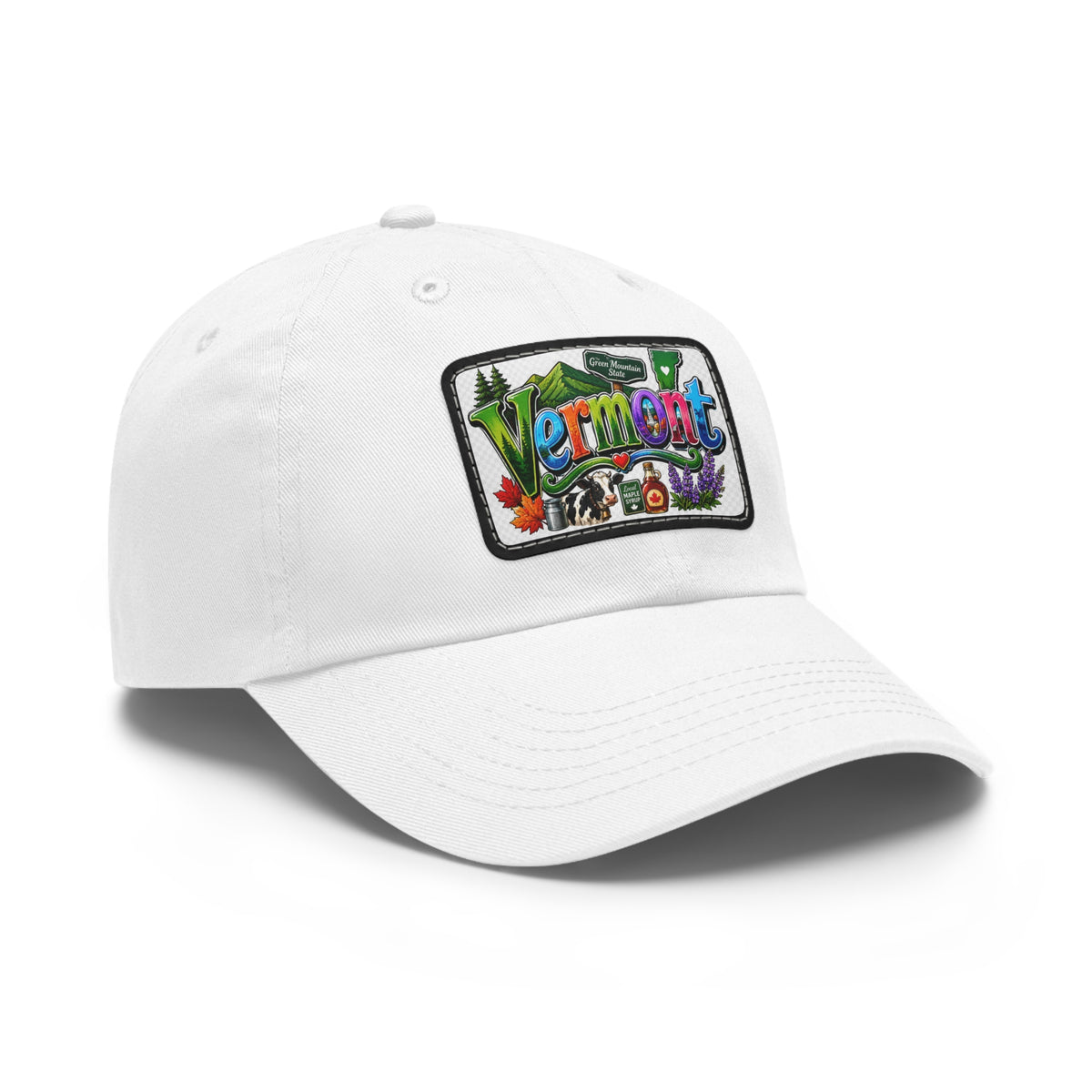 Vermont Patch Dad Hat | Leather Rectangle Patch, State Travel Cap