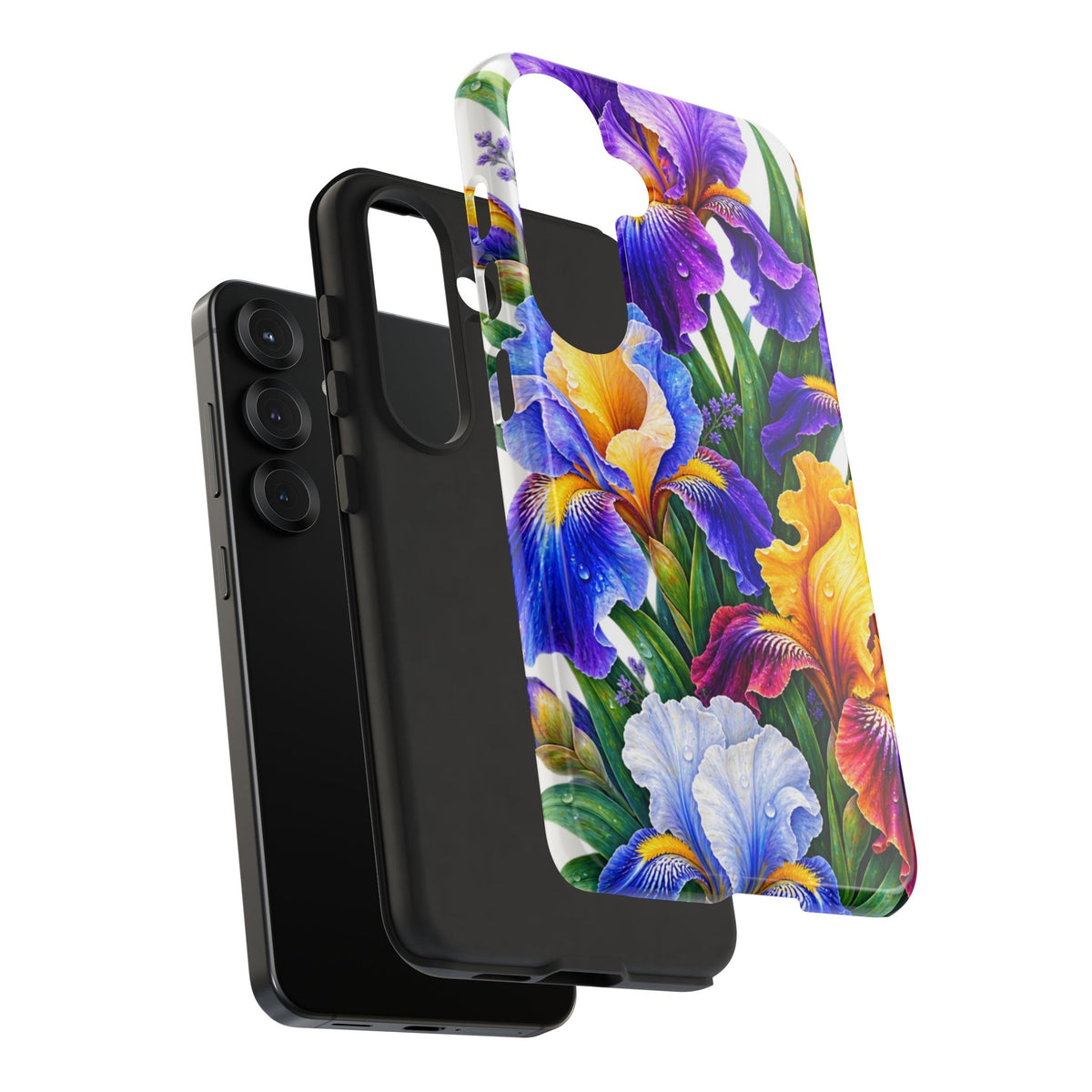 Floral Iris Tough Phone Case — Colorful Watercolor Iris Protective Cover