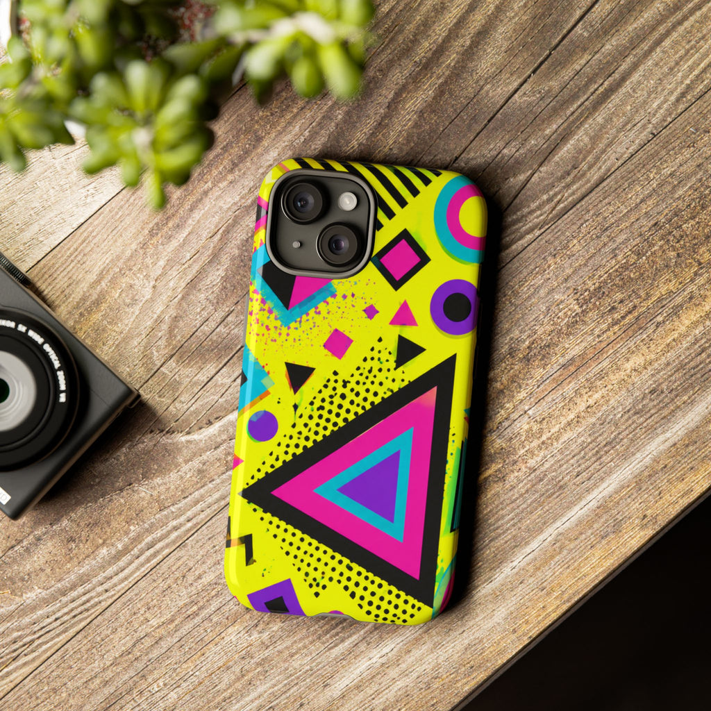 Retro 80s Geometric Phone Case — Neon Memphis Triangle Design