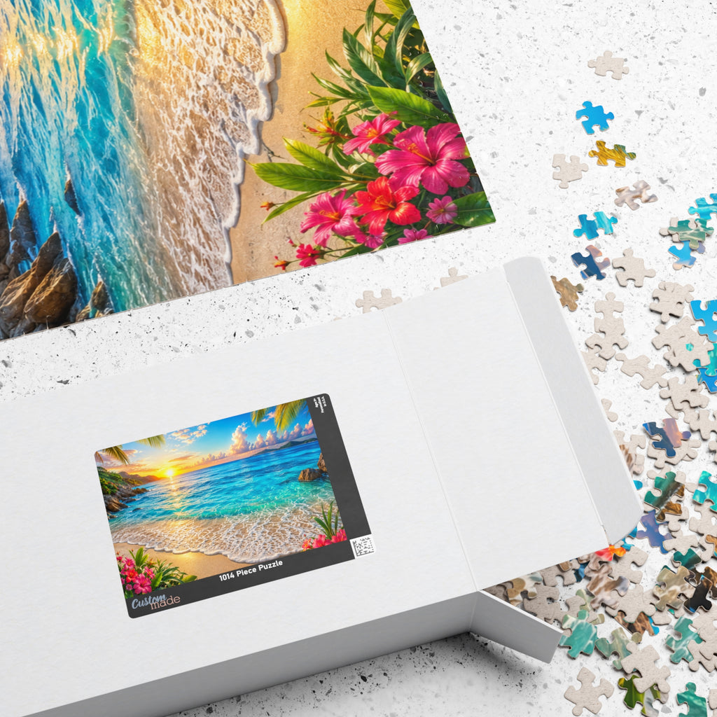 Tropical Beach Sunset Puzzle — Scenic Ocean Jigsaw (110/252/520/1014 pcs)