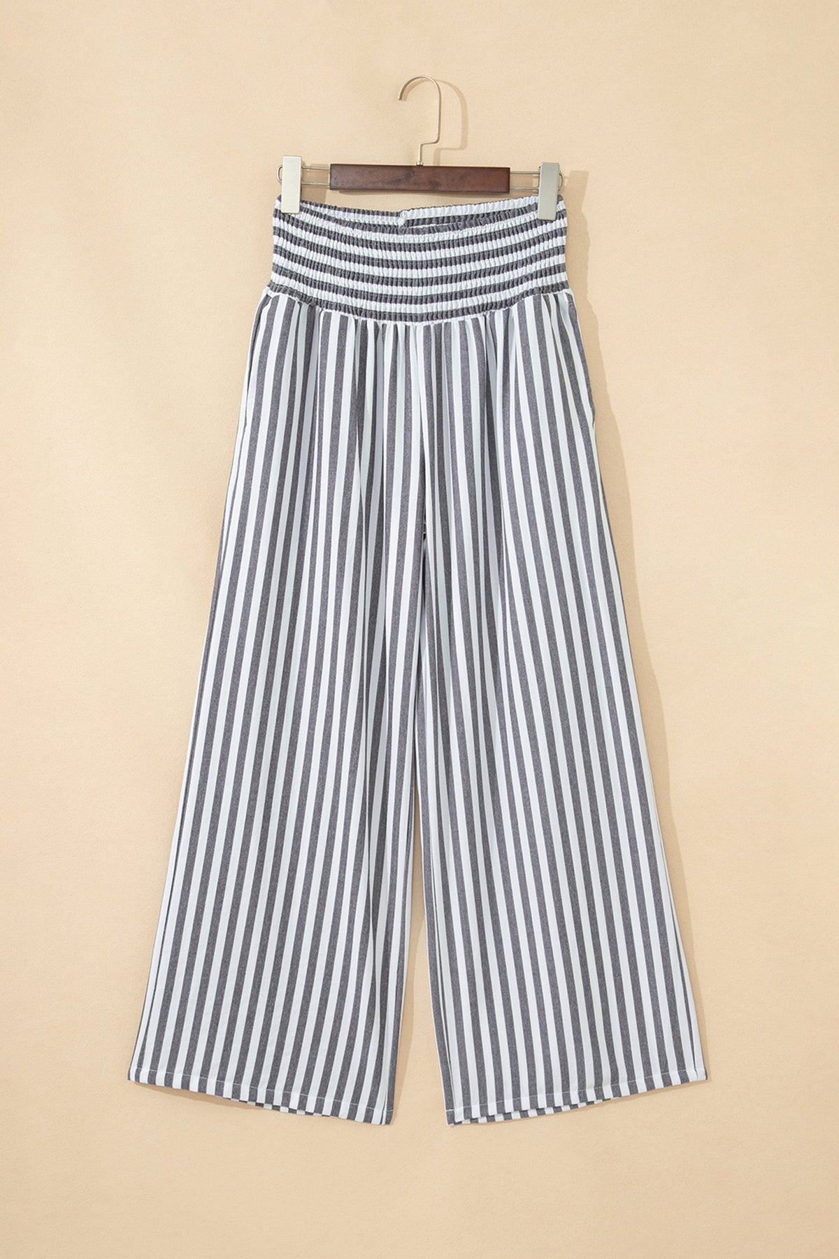 Stripe Shirred High Waist Wide Leg Pants
