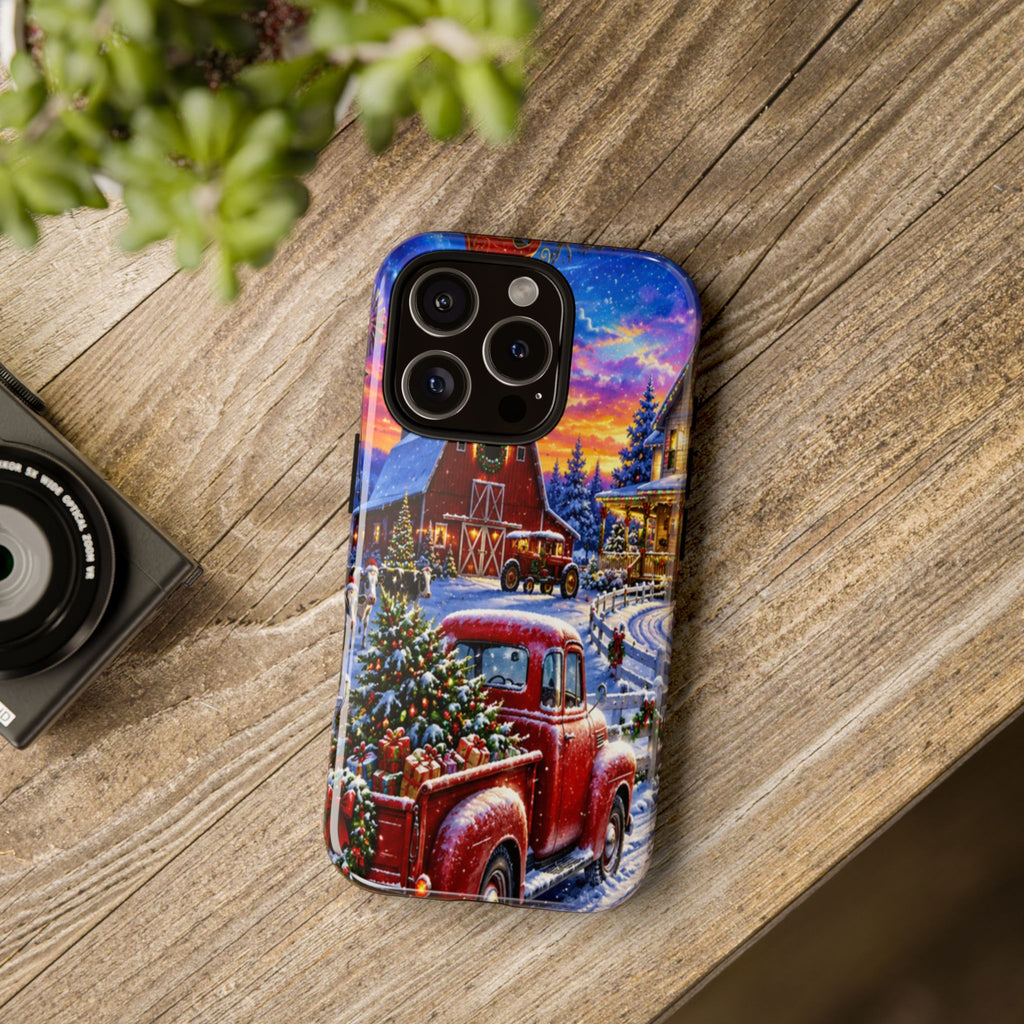 Christmas Farm Phone Case — Vintage Red Truck in Snowy Holiday Scene