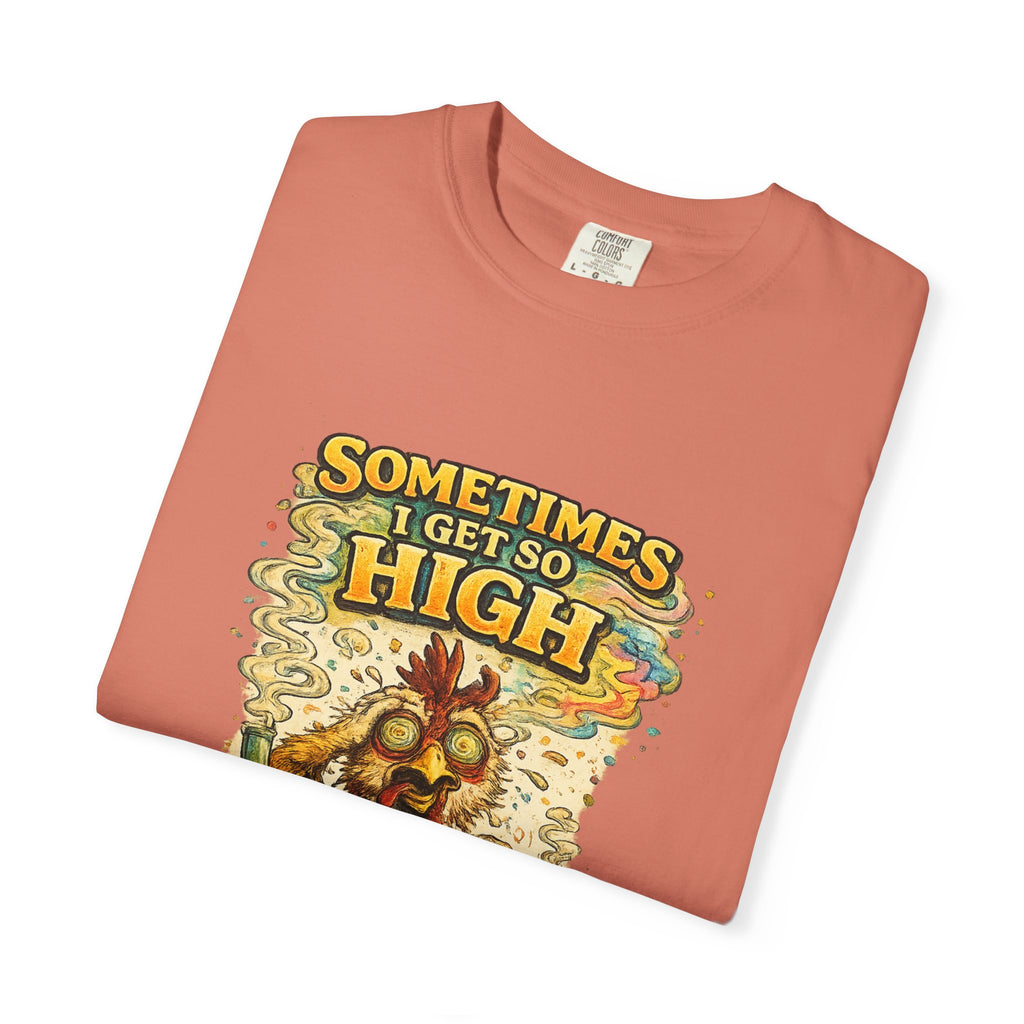 Sometimes I Get So High chicken illustration T-shirt | psychedelic farm design