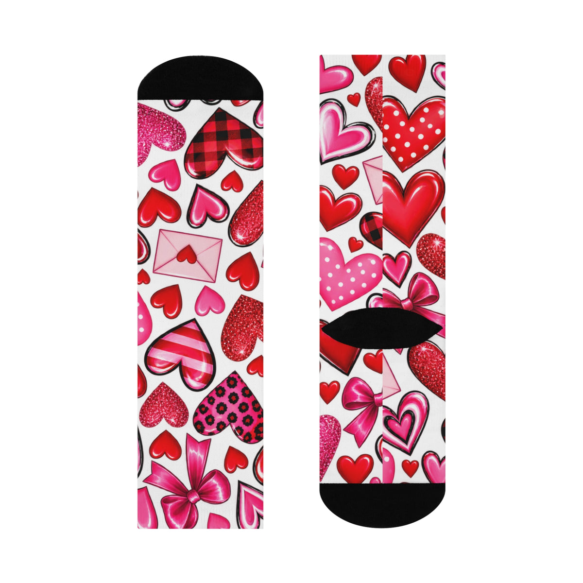 Valentine Hearts Cushioned Crew Socks - Pink Red Heart Pattern