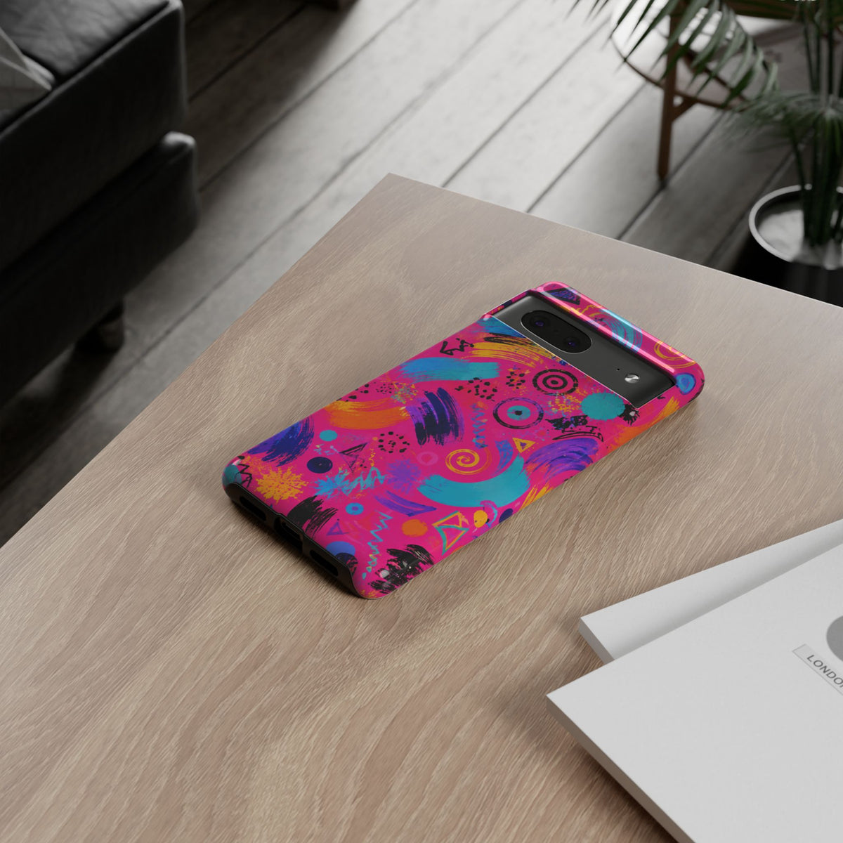 Neon Retro Abstract Tough Phone Case — 80s Brushstroke Pattern