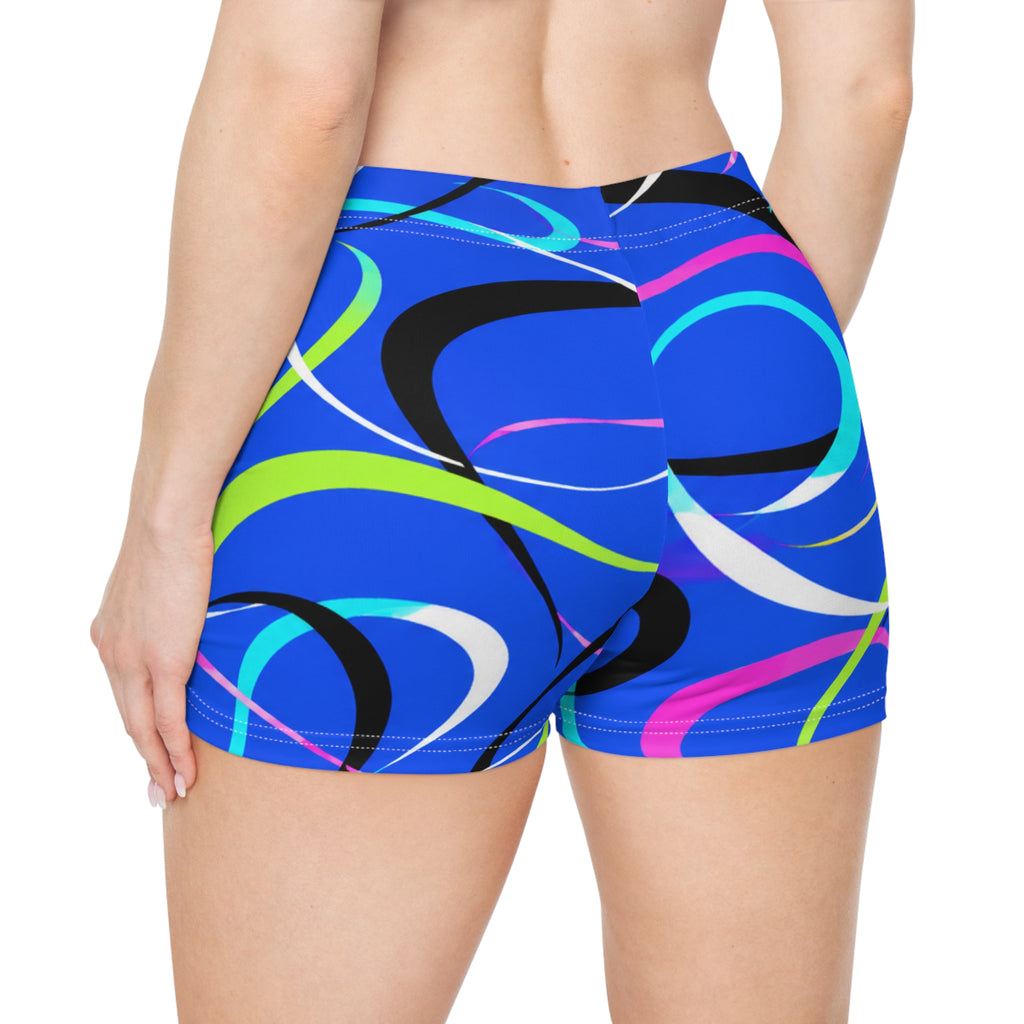 Women's Athletic Shorts — Vibrant Blue Swirl Print