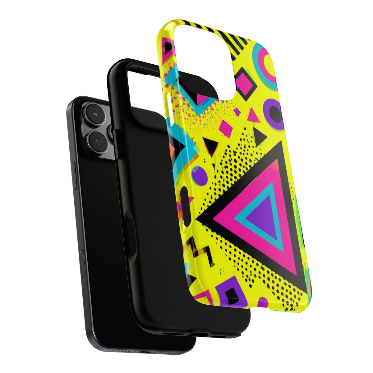 Retro 80s Geometric Phone Case — Neon Memphis Triangle Design