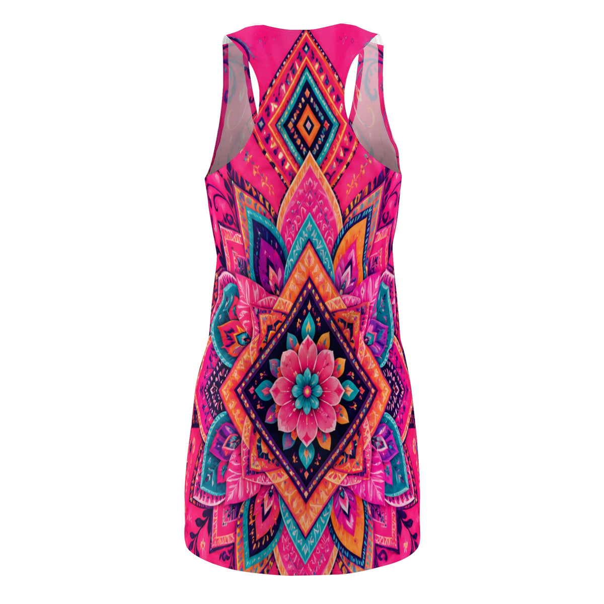 Mandala Floral Racerback Dress — Vibrant Pink Boho AOP