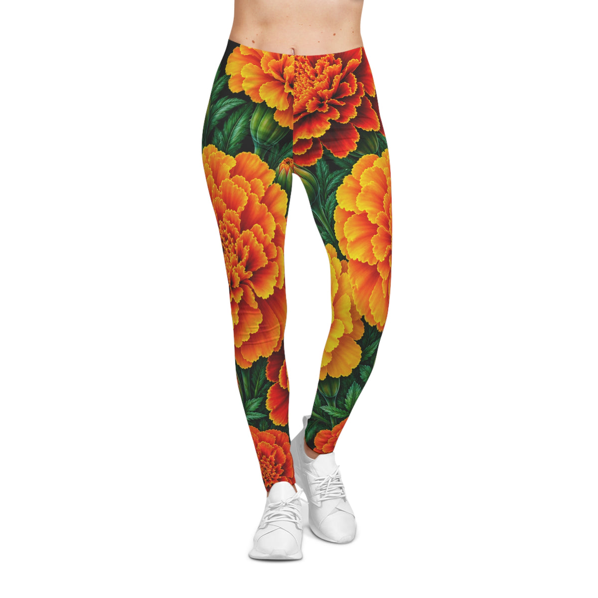 Marigold Garden Leggings — Vibrant Floral All-Over-Print Yoga Leggings