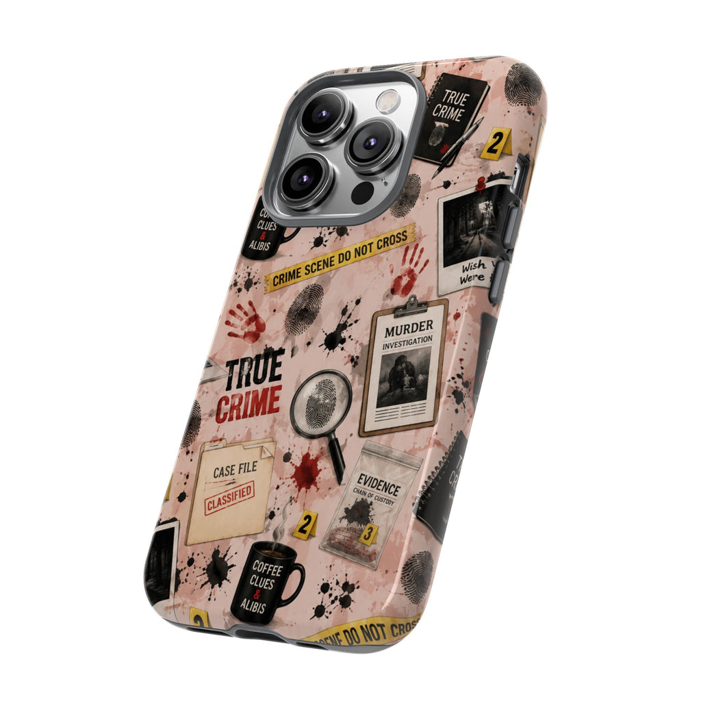 True Crime Pattern Phone Case – Detective Evidence, Crime Scene Tape & 'True Crime' Design