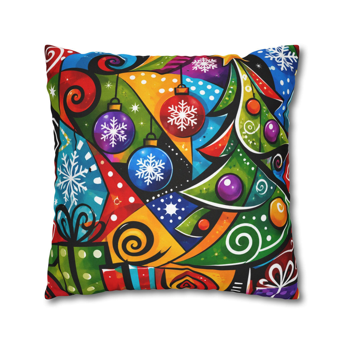 Colorful Abstract Christmas Tree Pillowcase — Festive Holiday Throw Pillow Cover