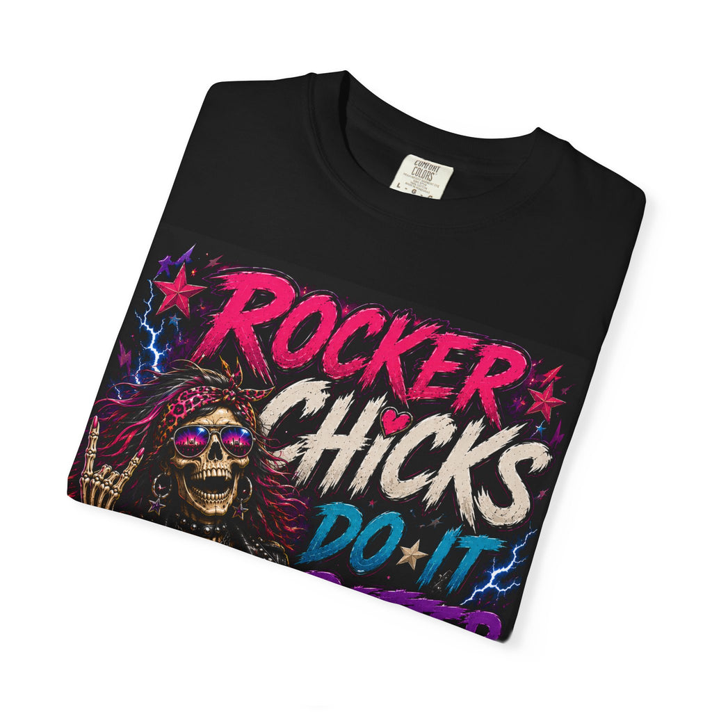 Rocker Chicks Do It Better T-shirt | Skull Guitar Retro Rock Design