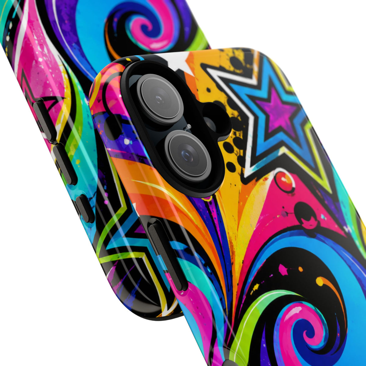 Psychedelic Swirl Phone Case — Bold Retro Stars & Neon Pop Art Tough Case