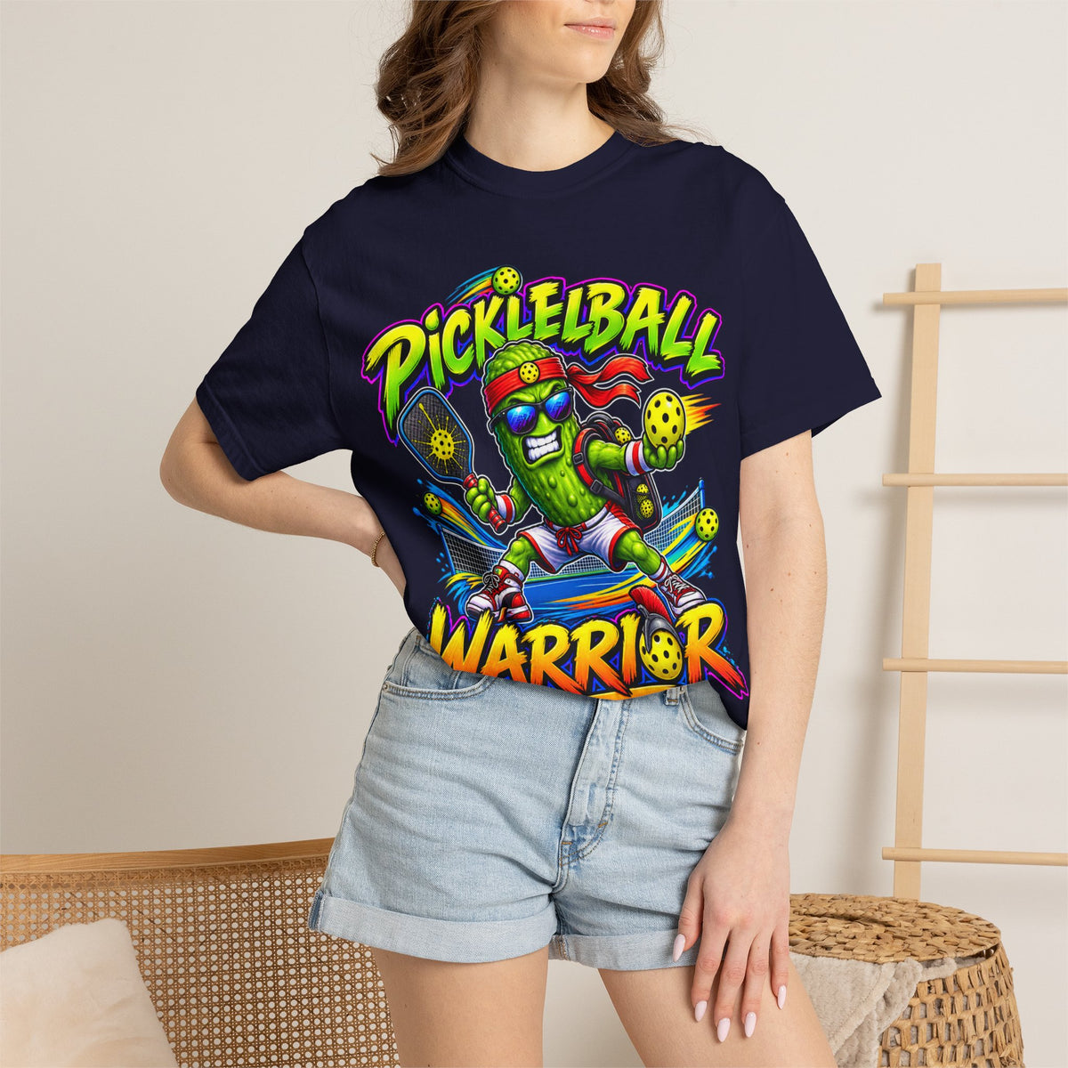 Pickleball Warrior T-Shirt | Cartoon Pickle Player Graphic