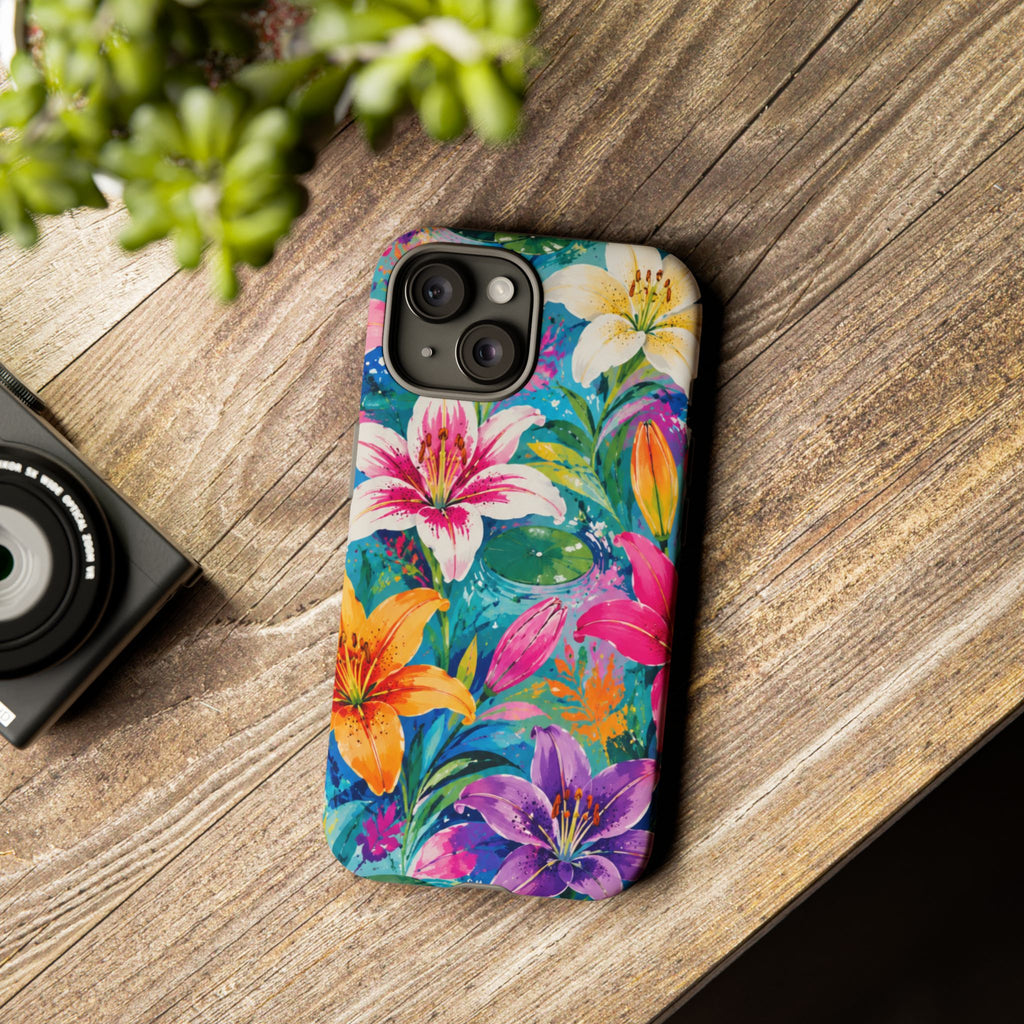 Floral Lily Tough Phone Case — Colorful Tropical Flower Protective Cover